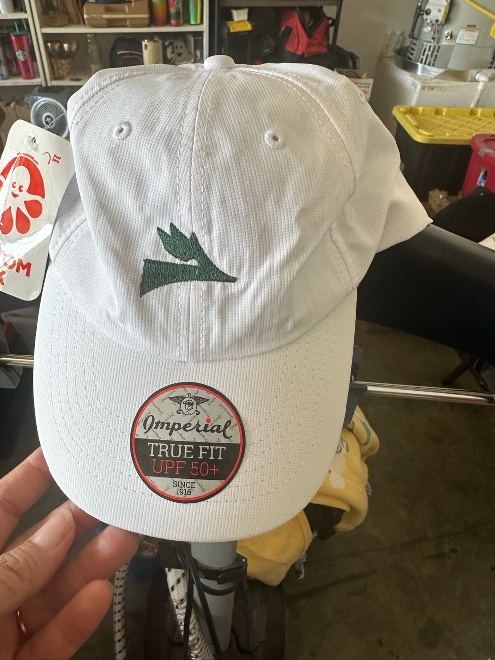 Men’s White  imperial Baseball Cap with Green Logo - UPF 50+